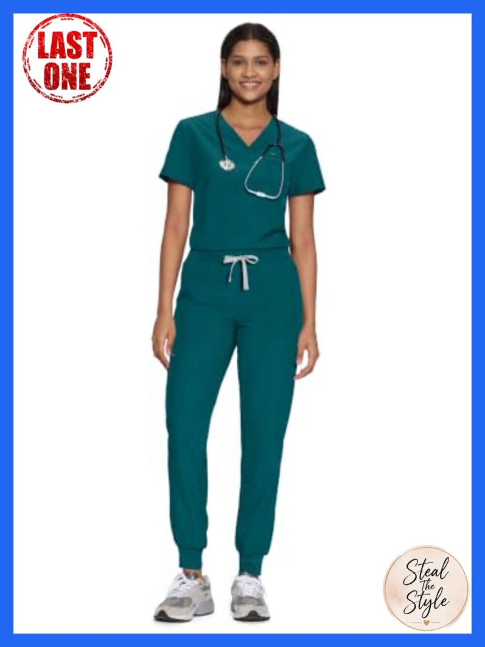 Scrubs Set Women V-Neck Top Jogger Pants 10 Pockets Polyester Spandex Stretch